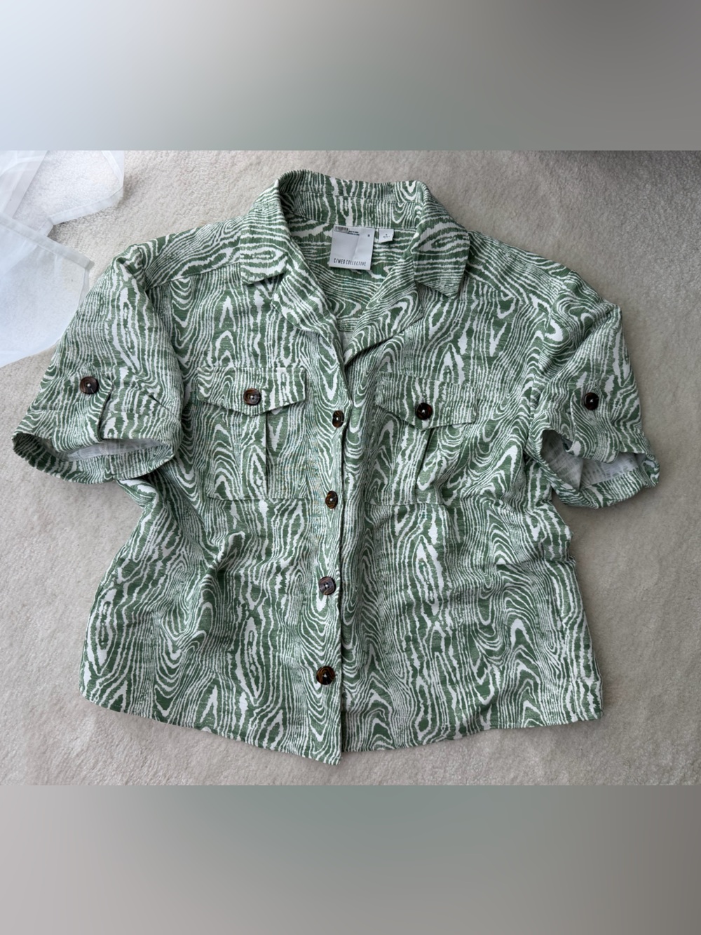 C/MEO Collective Lightweight Green Patterned Button-Up Jacket Shirt